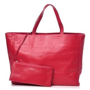 Saint Laurent Paris Red Leather & Suede Reversible tote bag with pouch - Authent
